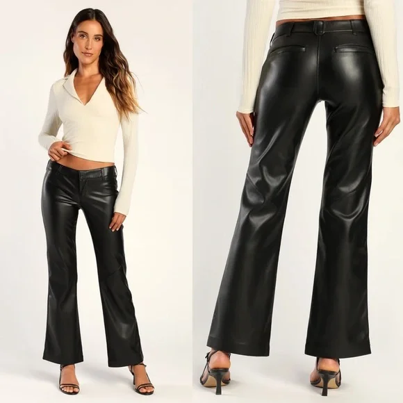 🌟FREE PEOPLE Love Language Black Vegan Leather Low-Rise Pants-Sizes 8 & 10 - Picture 3 of 15
